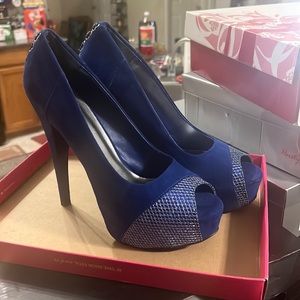 Royal blue and silver heels